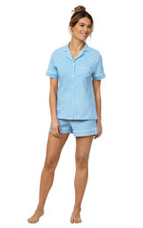 Model wearing Blue Pin Dot Short Set for Women image number 0