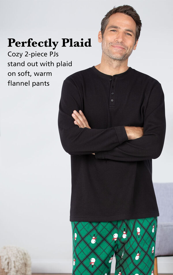Cozy 2-piece PJs stand out with plaid on soft, warm flannel pants image number 2