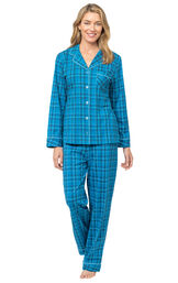 Plaid Jersey Button-Front Pajamas - Blue image number 0