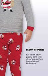 Close-up of St. Nick PJs Warm PJ Pants with the following copy: Full-length jersey pajama pants with rib cuffs cover them in comfort and festive style. image number 3