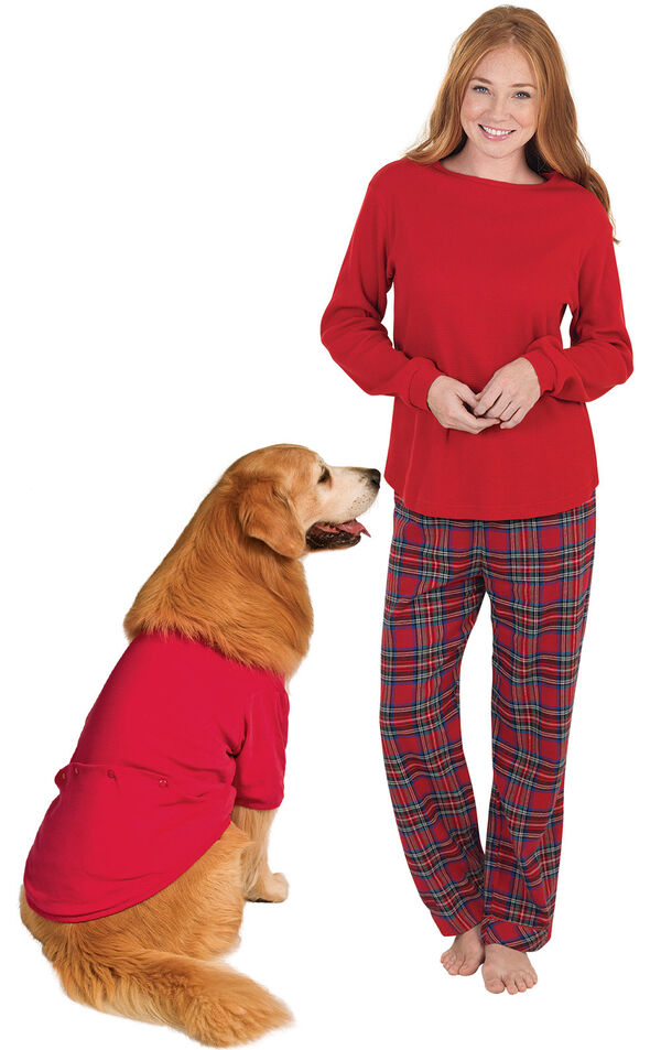 Models wearing Red Classic Plaid Matching Pet and Owner Pajamas image number 0