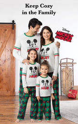 Family wearing Red and Green Mickey Mouse Holiday Pajamas with the Disney logo and the following copy: Keep Cozy in the Family image number 1