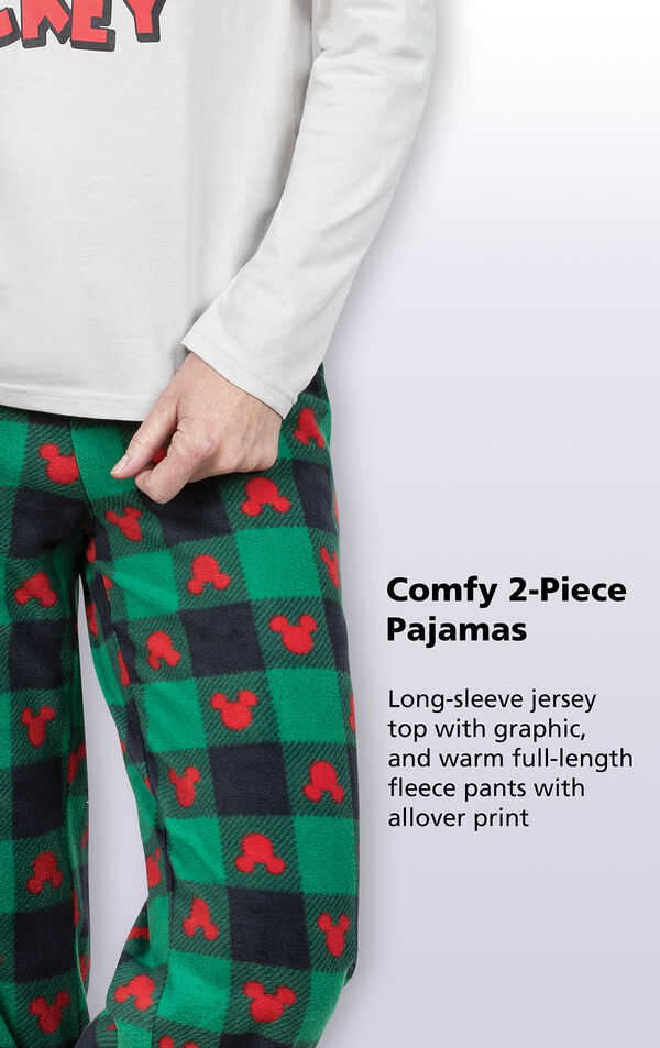 Full-length fleece pajama pants with mickey mouse print image number 3