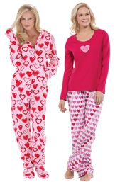 Models wearing Be Mine Pajamas and Hoodie-Footie - Sweetheart Snuggle Fleece. image number 0