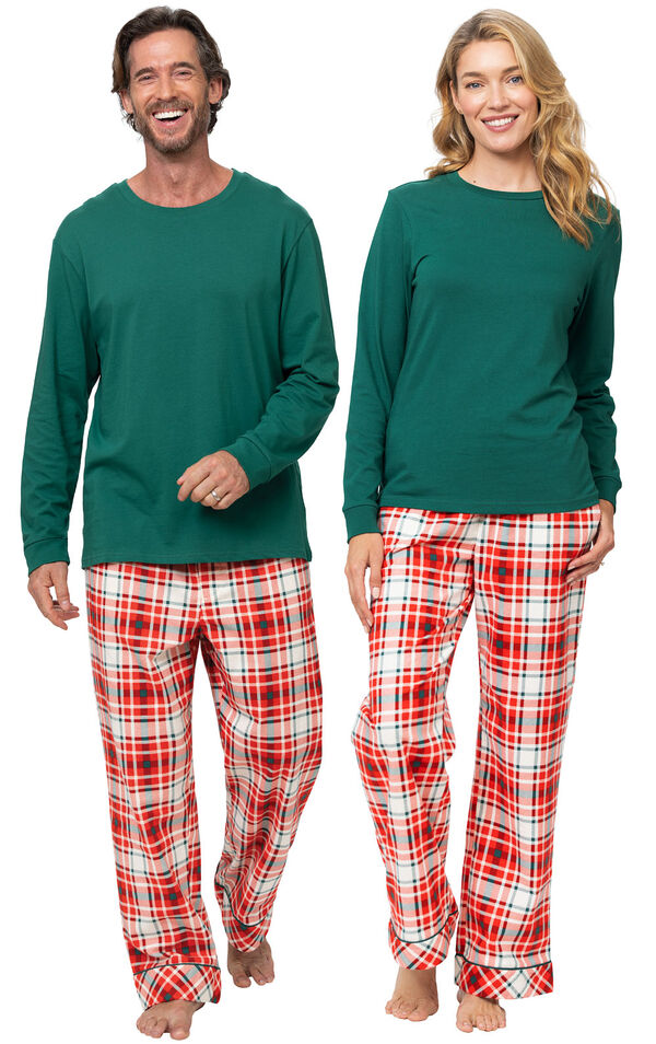 Modern Plaid Couples Pajamas - Evergreen image number 0