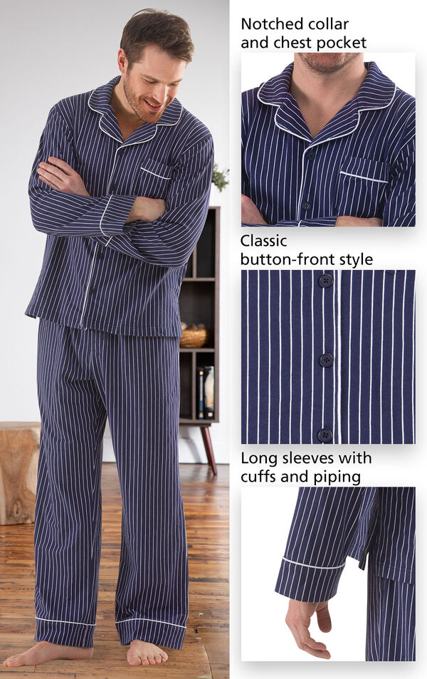 Classic Stripe Men's Pajamas - Navy image number 2