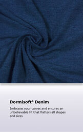 Bluestone Wash Dormisoft Denim Fabric with the following copy: Dormisoft Denim - Embraces your curves and ensures an unbelievable fit that flatters all shapes and sizes. image number 3