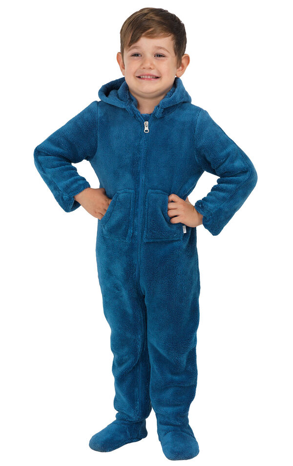 Model wearing Hoodie-Footie - Blue Fleece for Toddlers image number 0