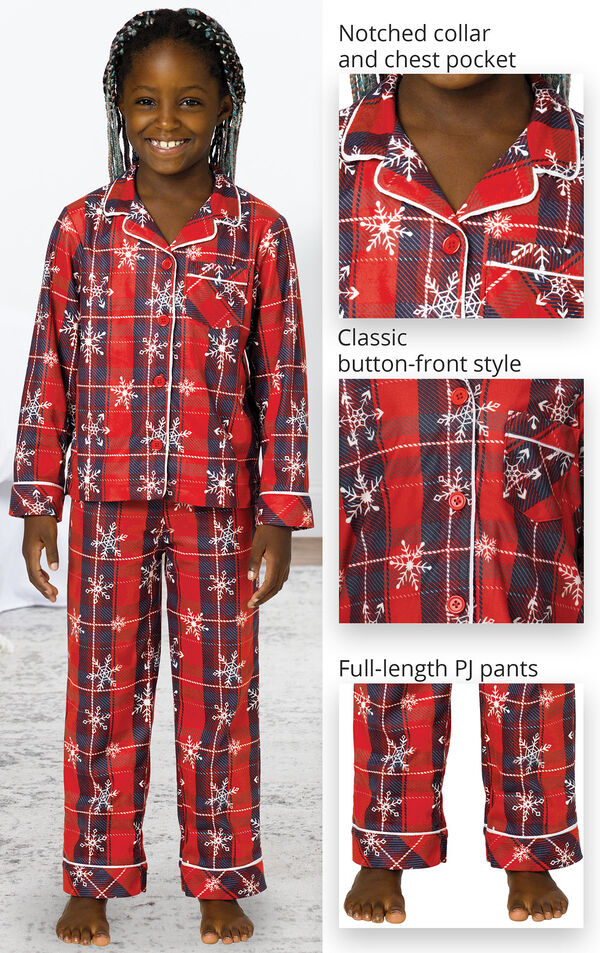 Americana Plaid Snowflake Girls Pajamas image number 3