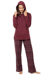 Burgundy Plaid Hooded Women's Pajamas image number 0