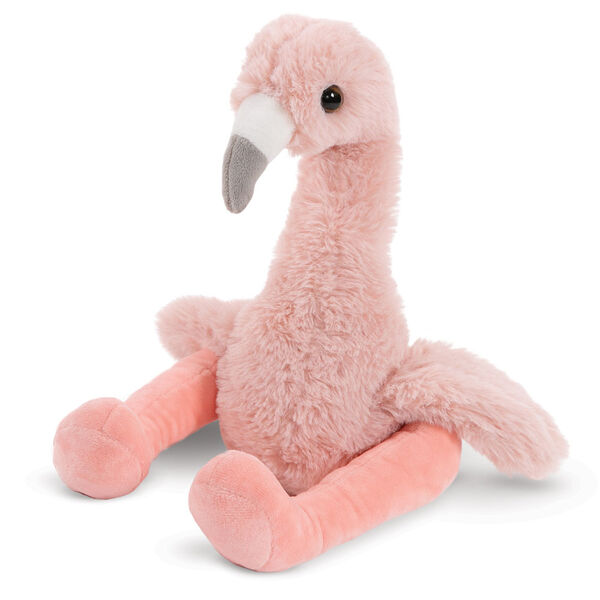 15" Buddy Flamingo - Three quarter view of seated Slim pink Flamingo with white and gray beak and brown eyes  image number 2