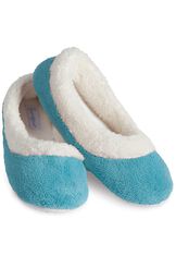 Model wearing World's Softest Teal Slippers for Women image number 0