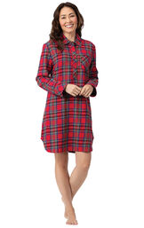 Model wearing Red Classic Plaid Sleepshirt for Women image number 0