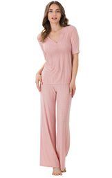 Model wearing Light Pink Stretch Knit Geo Print PJ for Women image number 1