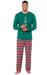 Model wearing Red and Green Christmas Stripe PJ for Men image number 0