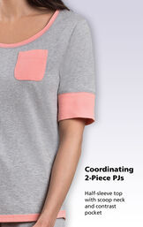 Close-up of Cozy Capri PJs Half-sleeve top with scoop neck and contrast pocket image number 4