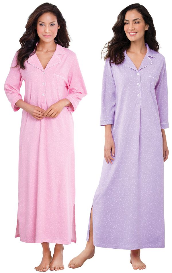 Models wearing Classic Polka-Dot Nighty - Pink and Classic Polka-Dot Nighty - Lavender. image number 0