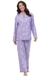 Model wearing Purple Flannel Cat Print Button-Front PJ for Women image number 0