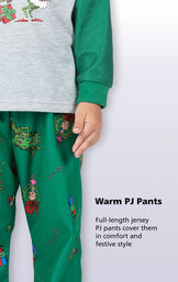 Close-up of Dr. Seuss' The Grinch PJ Warm PJ Pants with the following copy: Full-length jersey PJ pants cover them in comfort and festive style image number 4