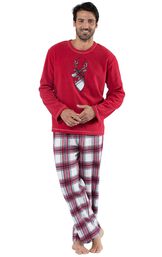 Model wearing Red and White Plaid Fleece PJ for Men