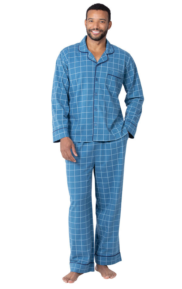 Model wearing Blue Check Button-Front PJ for Men
