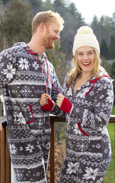 Nordic Fleece Hoodie-Footie His & Hers Matching Pajamas image number 4