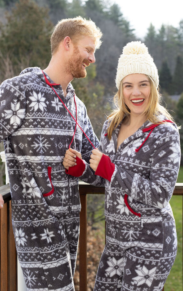 Nordic Fleece Hoodie-Footie His & Hers Matching Pajamas