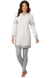 Model wearing Oatmeal Sweatshirt and Leggings Pajama Set for Women image number 0