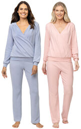 Lake Gray & Soft Pink Brushed Fleece Sweater Set PJs Gift Set image number 0