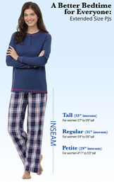 Snowfall Plaid Women's PJs come in Extended Sizes - Tall (33'' inseam - for Women 5'7'' to 5'9'' tall), Regular (31'' inseam, For women 5'4'' to 5'6'' tall) and Petite (29'' inseam, For women 4'1'' to 5'3'' tall) image number 4