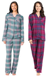 Teal and Black Cherry Plaid World's Softest Flannel Boyfriend PJs Gift Set image number 0