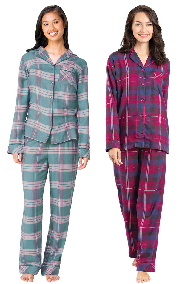 Teal and Black Cherry Plaid World's Softest Flannel Boyfriend PJs Gift Set image number 0