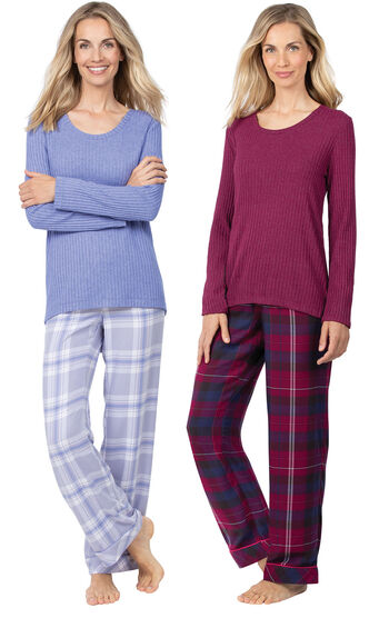 Lavender & Black Cherry Plaid World's Softest Flannel Pullover PJs Gift Set