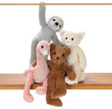 15" Buddy Bear - Slim honey brown bear, pink flamingo, gray sloth and tan kitten posing on a shelf image number 10