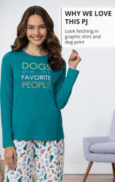 WHY WE LOVE THIS PJ: look fetching in graphic shirt and dog print pants image number 2