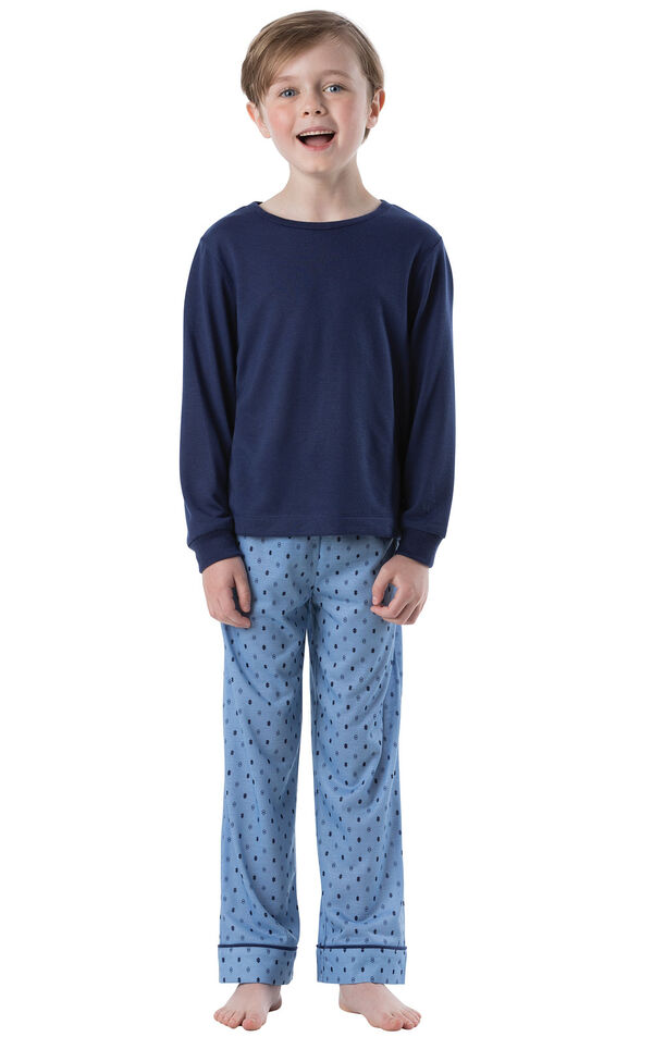 Model wearing Blue Geometric Pattern PJ for Youth image number 0