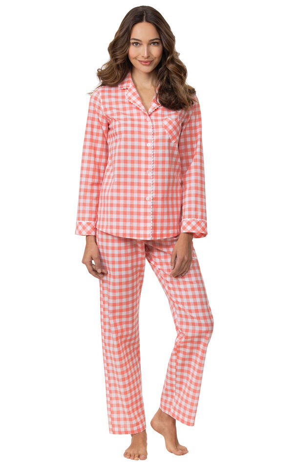Model wearing Coral Gingham Button-Front PJ for Women image number 0