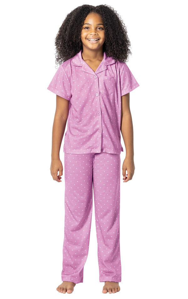 Polka Dot Button-Front Unisex Kids Pajamas - Violet image number 0