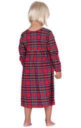 Model wearing Red Classic Plaid Gown for Toddlers, facing away from the camera image number 1