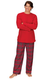 Model wearing Red Classic Plaid Thermal Top PJ for Men