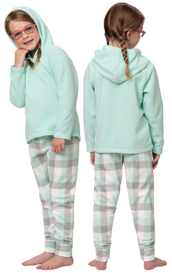 Snuggle Fleece Hoodie Kids Pajamas - Mint & Plaid