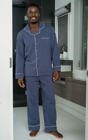 Stripe Classic Button-Front Pajamas - Navy