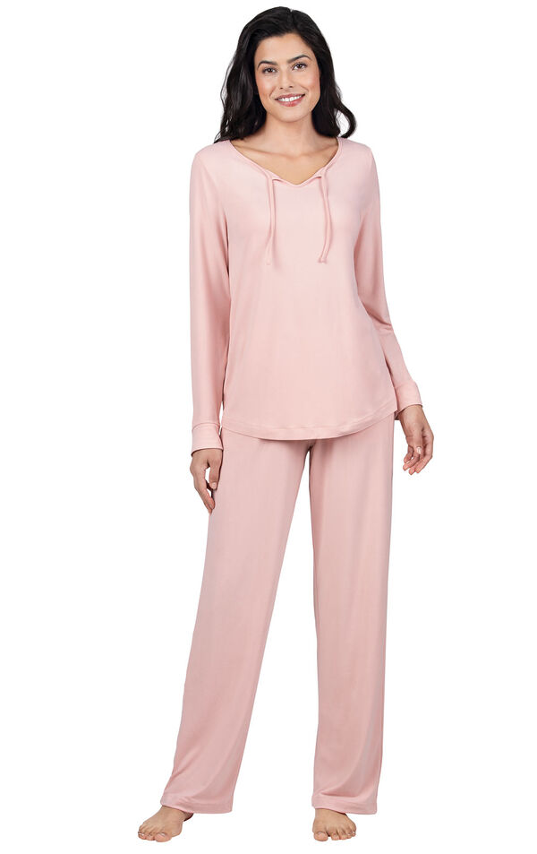 Model wearing Pink Tie-Neck Pajamas for Women image number 0