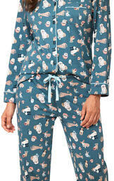 Coffee Dogs Button-Front Pajamas - Teal image number 3