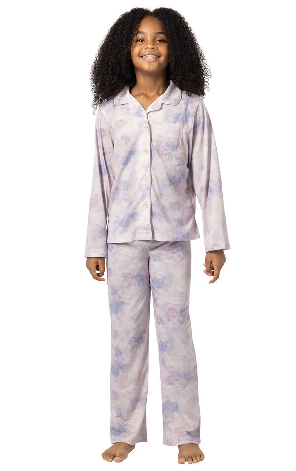 Classic Button-Front Unisex Kids Pajamas - Violet Tie Dye image number 0
