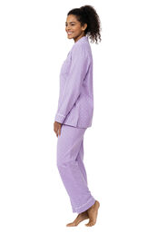 Model wearing Purple Pin Dot Button-Front PJ for Women facing to the side image number 2