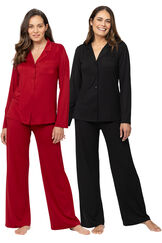 Naturally Nude Button-Front Pajama Bundle - Red & Black