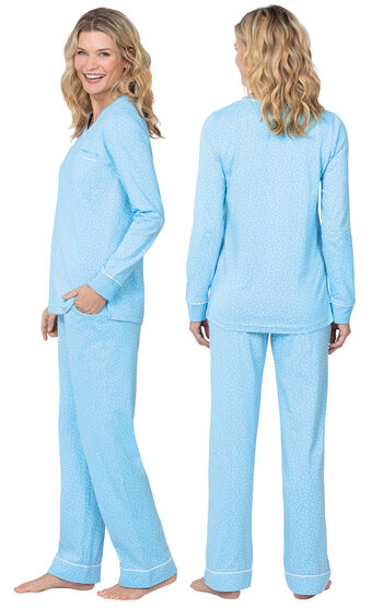 Classic Polka Dot Jersey Pullover Pajamas - Blue