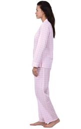 Model wearing Pink and White Gingham Button-Front PJ for Women, facing to the side image number 2