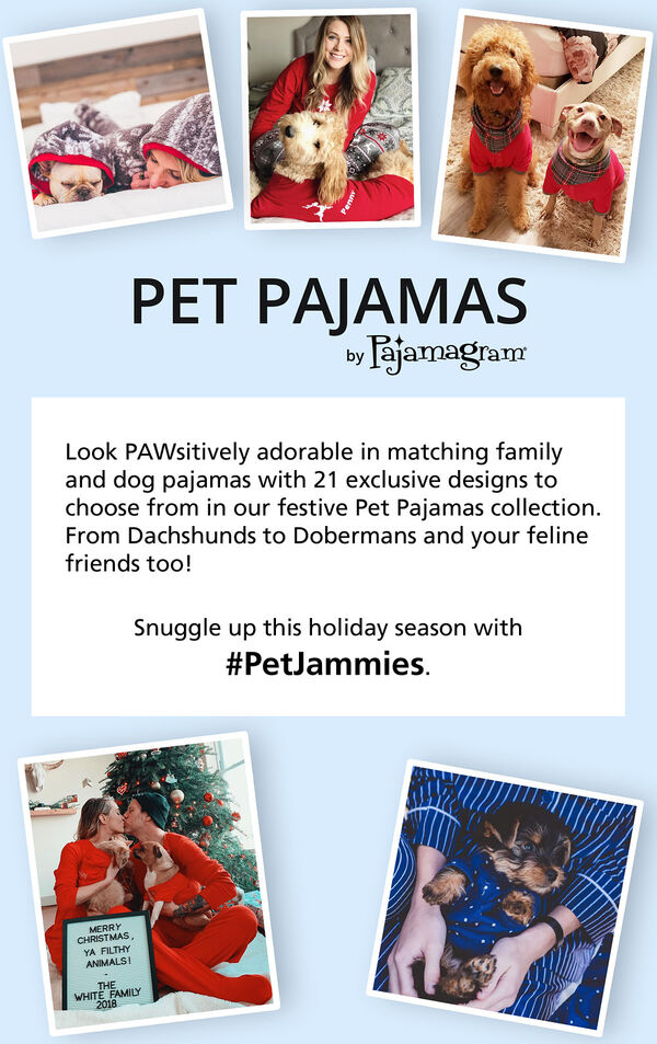 Pet Pajamas by PajamaGram: Look PAWsitively adorable in matching family and dog pajamas with 21 exclusive design to choose from. From Dachshunds to Dobermans and your feline friends too! Snuggle up this holiday season with #PetJammies. image number 7